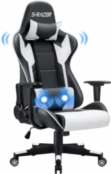 JUMMICO Ergonomisch mit Lendenwirbelstütze, Computerstühle Racing Bürostühle Sessel Massage Gaming Stuhl 150kg Belastbarkeit, Weiß, X-Large - 1