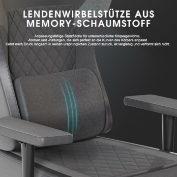 JUMMICO Gaming Stuhl Stoff Memory Schaum, Atmungsaktiver Bürostuhl,Gaming Sessel mit Fußstütze，Ergonomischer PC Stuhl,Gamer Stuhl Bürostuhl 150 kg Belastbarkeit - 5