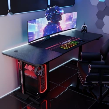 JUMMICO Groß Gaming Tisch 160cm, Gaming Schreibtisch PC Computertisch Ergonomischer Gamer Tisch zocker Tisch mit Kabelführungsfach, Kopfhörerhaken und Getränkehalter, 160 x 60cm, Schwarz - 2