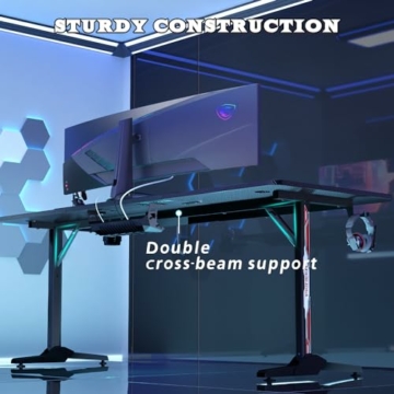 JUMMICO Groß Gaming Tisch 160cm, Gaming Schreibtisch PC Computertisch Ergonomischer Gamer Tisch zocker Tisch mit Kabelführungsfach, Kopfhörerhaken und Getränkehalter, 160 x 60cm, Schwarz - 5