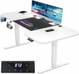 JUMMICO HöHenverstellbarer Schreibtisch Weiß 160 x 75 cm L-förmiger Schreibtisch Höhenverstellbar Elektrisch,Ergonomie Gaming Tisch mit Becherhalter, Haken (Weiß) - 1