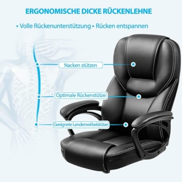 Yaheetech Bürostuhl ergonomisch Chefsessel Schreibtischstuhl Drehstuhl Polsterung Höhenverstellbarer Computerstuhl Hoher Rücken Office Stuhl Kunstleder Schwarz - 6