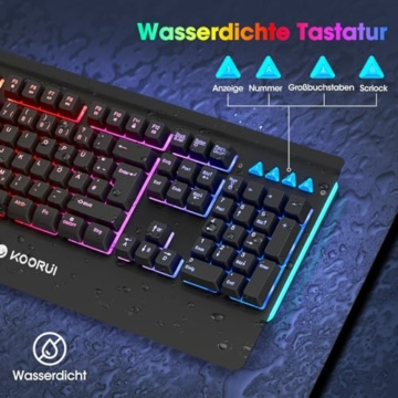 KOORUI Gaming Tastatur, Deutsches QWERTZ-Layout mit Handballenauflage Ghosting Schutz Tastaturen USB Kabel 12 Multi Media Tasten für Windows MacOS Linux -Schwarz - 3