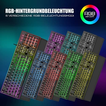 RedThunder K10 Gaming Tastatur und Maus Set, QWERTZ DE-Layout, Metallplatte und Handballenauflager,RGB-Hintergrundbeleuchtung und 7D mit Ergonomische für PC Gamer(Schwarz) - 3