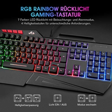 Rii Gaming Tastatur, PC Tastatur Beleuchtet Regenbogen Tastatur USB, 19 Anti-Ghosting, Gaming Keyboard Für PC/Laptop/PS4/Xbox One (Deutsches Layout) - 3