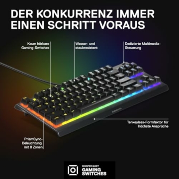 SteelSeries Apex 3 TKL - RGB Gaming-Tastatur - Kompakter Tenkeyless-Formfaktor - 8-Zonen-RGB-Beleuchtung - Deutsches (QWERTZ) Layout - 3