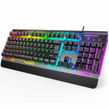 TECKNET RGB-Gaming-Tastatur für PC, Membran Tastatur mit 105 Tasten, Vollmetall-Pane, kabelgebundene Tastatur mit Handgelenkauflage, 15-Zonen RGB Beleuchtung, Computer Keyboard 25 Anti-Ghosting-Tasten - 1